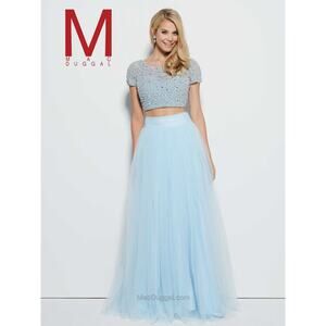 Mac Duggal Ice Blue Beaded Crop Top Gown Size 8 Formal Prom Dress